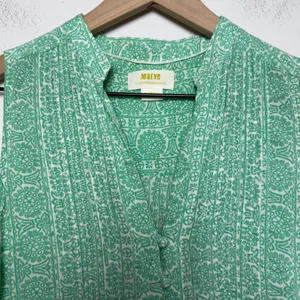 Maeve‎ Anthropologie Women Tunic Tank Top XS Green Medallion Pintuck Sleeveless thumbnail 5