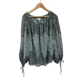 LOFT Paisley Off Shoulder Blouse NWT‎ XL Ruffle Neck Boho Romantic Top thumbnail 3