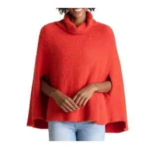MERSEA Chalet Poncho Sweater Aperol Orange Cowl Neck Cozy Luxe Cape‎ Knit thumbnail 2