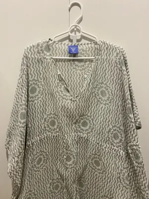 Pine Cone Hill Gray Chevron & Floral Tie-Waist Maxi Dress like new 100% cotton thumbnail 2