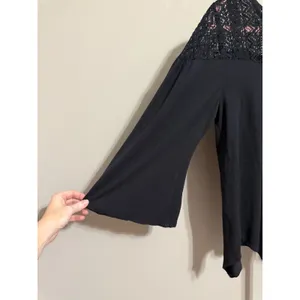 Cupio Black Lace Yoke Flowy Long Sleeve Top XL Witchy Soft Gothic Romantic‎ Boho thumbnail 2