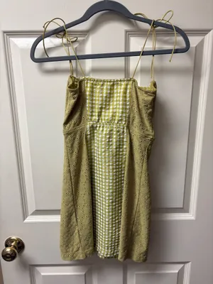 Urban outfitters green gingham tie shoulder mini dress thumbnail 6