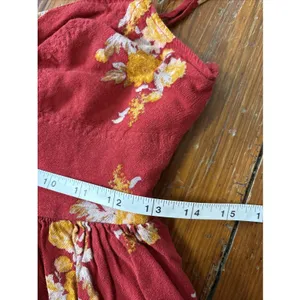 Free People Red What‎ is Love Floral Wide Leg V-Neck Jumpsuit Size 0 thumbnail 7