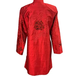 Vintage Anage Red Silk Beaded Sequins Kimono Jacket Sz S Artsy Boho Embroidered thumbnail 4