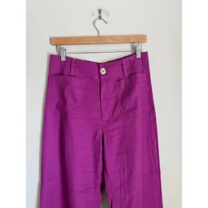 Anthropologie Maeve The Colette Pants Women 6 Magenta Linen Wide Leg Cropped thumbnail 8