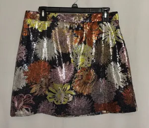 ZARA Basic size L Floral Sequin Multicolor Lined Mini Skirt thumbnail 1