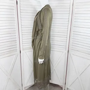 BKE Buckle Gimmicks Western Boho Lace Trim‎ Cardigan Duster Olive Green Small thumbnail 2