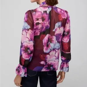 White House Black Market Purple Floral Tie Neck Blouse •Small thumbnail 7