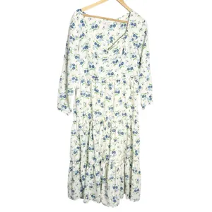 Sweet Baby Jamie Ivory Floral Print Tiered 3/4 Sleeve Midi Dress Size XL thumbnail 3