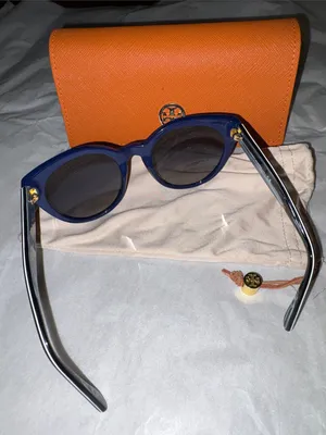 Tory Burch Blue Frame Sunglasses with Orange Case thumbnail 3