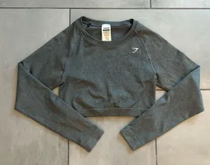 Gymshark Adapt Fleck Seamless Long Sleeve Crop Top Mineral Black thumbnail 2