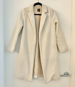 Zara Cream Lapel Open Front Trench Coat Size S thumbnail 5