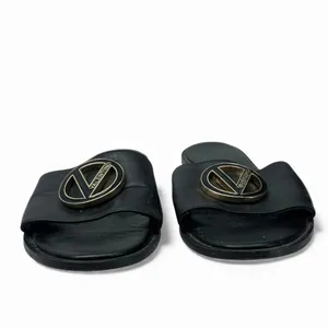 Valentino 7 Bugola Slide Sandal black logo hardware slip-on design Womens Flat thumbnail 3