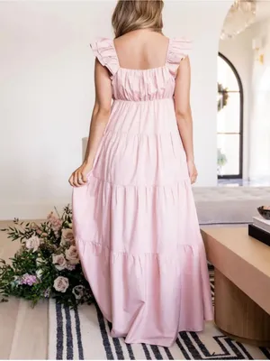 Vici Tru Tiered Ruffle Maxi Dress Flowy Light Pink Peach Size XS Feminine thumbnail 2