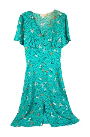Bebop Floral Midi Dress‎ L XL Flutter Sleeve Babydoll Cottagecore Smocked Green thumbnail 1