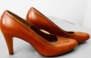 Vintage 90s Geppetto Cognac Brown Heels Black Western Detail thumbnail 1