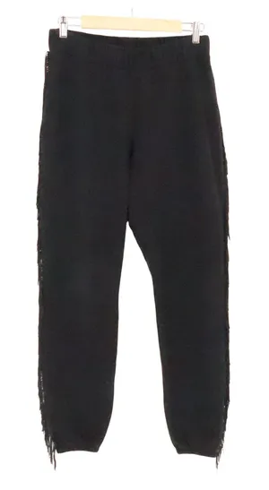 ASOS Fringe Trim Joggers Sweatpants Womens Size 8 Black Boho Western Fleece Cozy thumbnail 1