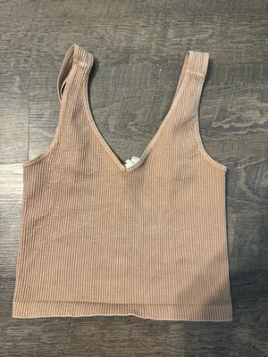 Brown Ribbed Tank Top thumbnail 3