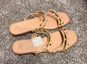 A New Day NWT Hollis Studded Slide Sandals Tan‎ Silver Embellished Women's 11 thumbnail 1