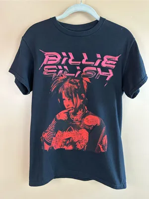 Billie Eilish 2025 Official Graphic Band T-Shirt Black Red Size Medium Grunge thumbnail 1