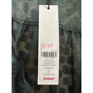 NWT Chico's Darkest Spruce Clip Jacquard Soft Shirt Size 3 Green Sheer Floral thumbnail 3