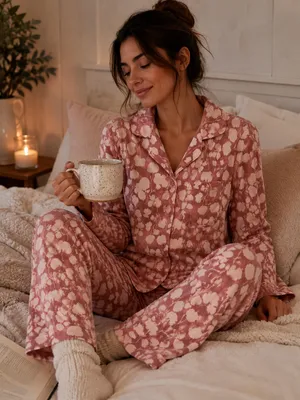 Berkshire Homewear Pink Floral Pajama Set Ribbed Lounge Sleepwear Cozy Y2K XS thumbnail 1