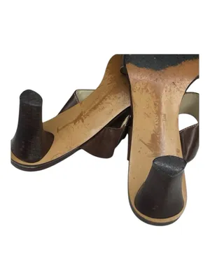 Vintage: Anne Klein 𖧷 Chunky Wood Heel Mules Sandals 𖧷 Brown Leather 𖧷 7.5M thumbnail 12