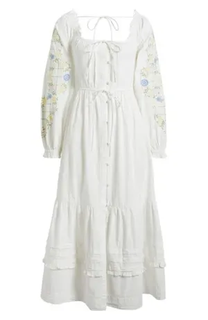 Revolve Anthropologie Damson Madder White Cotton Junia Midi Dress in Embroidered thumbnail 12