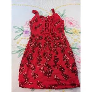 Pomuyoo Red Sequin Lace Up Back Mini Dress Party Cocktail Formal Gown 5y thumbnail 3