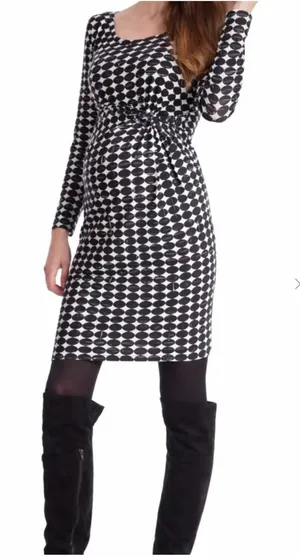 Seraphine Black White Polka Dot Knot Front Maternity Dress Long Sleeve Sz S thumbnail 1