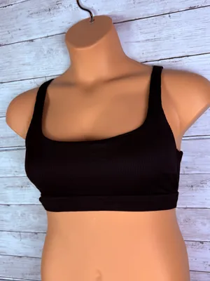 Aerie Black Ribbed Square-Neck Bralette - Women Intimates Size Large thumbnail 2