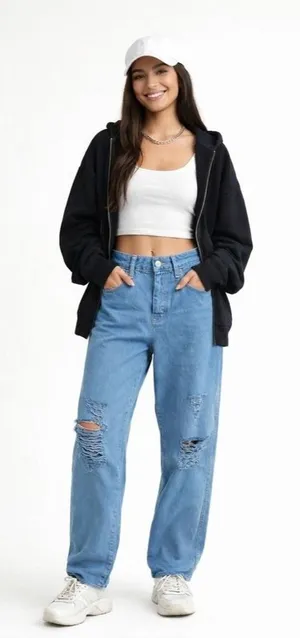 NWT!! 7 FOR ALL MANKIND Balloon Distressed Denim Jeans Tapered Blue Size 26 thumbnail 1