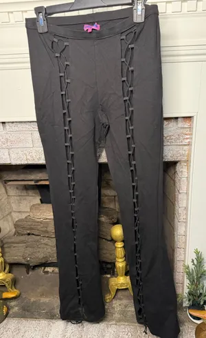 Edikted Black Lace Up Cutout Flare Pants Size L thumbnail 1