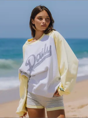 Daily Drills Fleece Raglan Americana Crew in Lemonade and Heather Grey thumbnail 2
