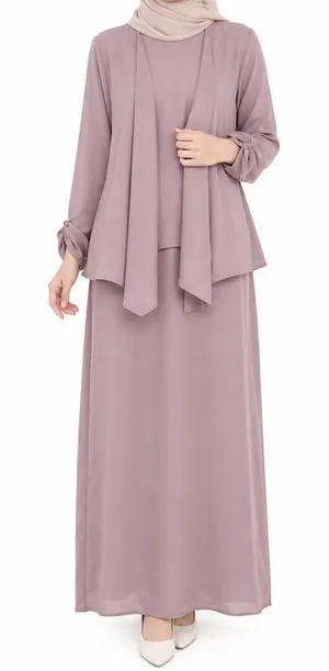 Mauve Two Piece Maxi Dress Set Ruched Sleeve Jacket Formal Wedding Guest Size 12 thumbnail 1