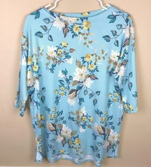 J. Jill Women’s Floral Print Luxe Supima Cotton Pleat Back 7/8 Sleeve Tunic thumbnail 1