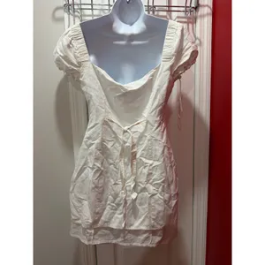 Princess Polly Mini Dress Womens White Cotton Linen Puff Sleeve Button Up Size 2 thumbnail 2