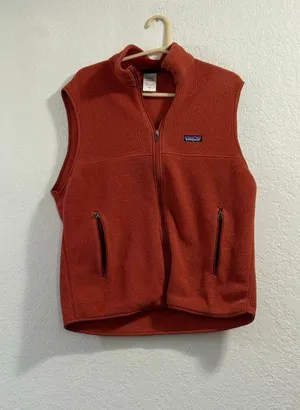 Patagonia Synchilla Vest jacket Mens L Orange Fleece Full Zip Outdoor thumbnail 1