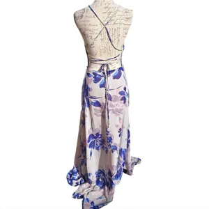 Lulus All I Need Floral Print Lace-Up Maxi‎ Dress in Grey Small thumbnail 6