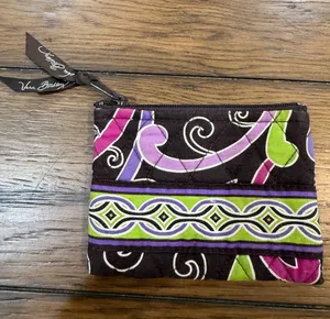 Vera Bradley Quilted Small Zip Coin Pouch in Purple, Green & Brown thumbnail 1