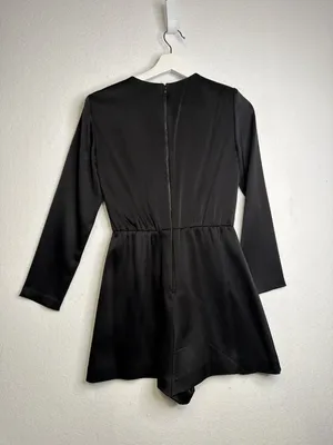 Alice + Olivia Demo Long Sleeve Satin Romper with Ruffle Detail thumbnail 8