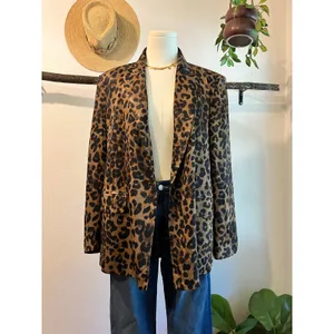 Zara Brown Animal Print Double Button Silky Satin Oversized Blazer Size XS thumbnail 12