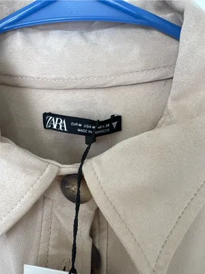 NWT Zara Faux Suede Shirt Dress Shacket Beige Button Front Long Sleeve Pockets-M thumbnail 2