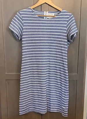 Sail to Sable Striped Casual Dress in Blue and White thumbnail 1