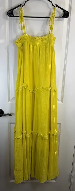 Talulah Yellow Tiered Maxi Dress with Adjustable Tie Straps thumbnail 1