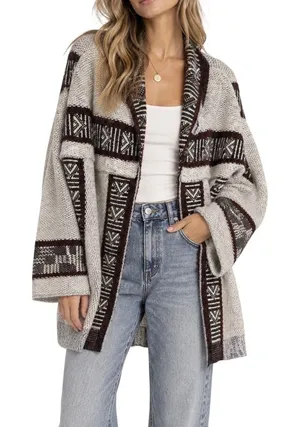 Zara Knit Oversized Sweater Jacket Chunky Slouchy Duster Burgundy Gray Small S thumbnail 1