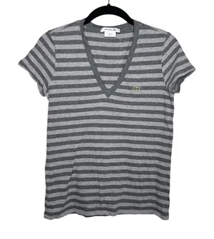 Lacoste V neck stripe classic tee Tshirt 36/S thumbnail 1
