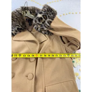 INC International Concepts Camel Wool Blend Leopard Faux‎ Fur Trim Pea Coat 2X thumbnail 5