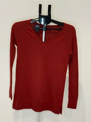 LOFT Rust Red V-Neck Mixed Knit Raglan Sweater Top XS thumbnail 2
