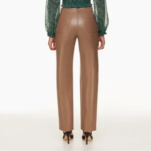 Aritzia Wilfred Melina Straight Leg‎ Vegan Leather Pants in Light Brown Size 4 thumbnail 2